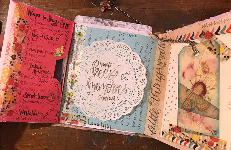 Photo from my journal. Junk journaling about the importance of little things and sharing joy.