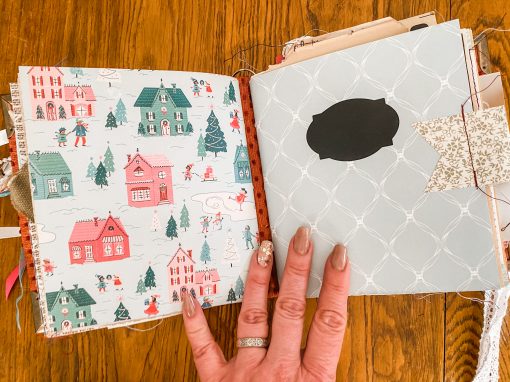 Close up of Handmade Christmas Junk Journal — Bright